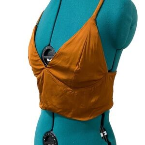 Aerie Satin Bralette Crop Top in Rust